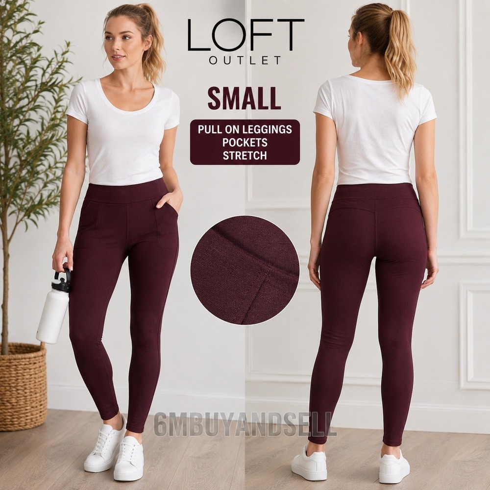 Loft Outlet Womens Small Burgundy Pull On Leggings Pockets‎ Stretch Ponte Pants